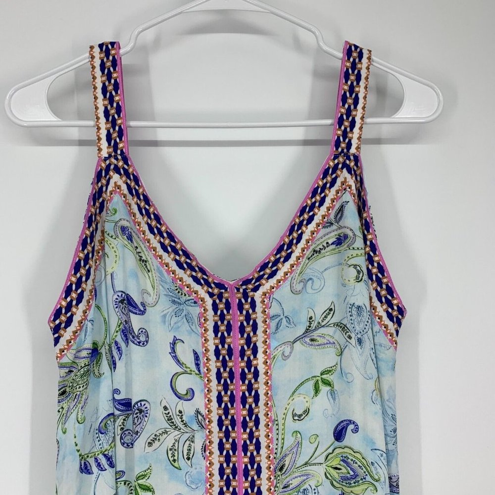 Sundance Beach Breeze Dress Blue Floral Print Sleeveless V Neck - Picture 4 of 10